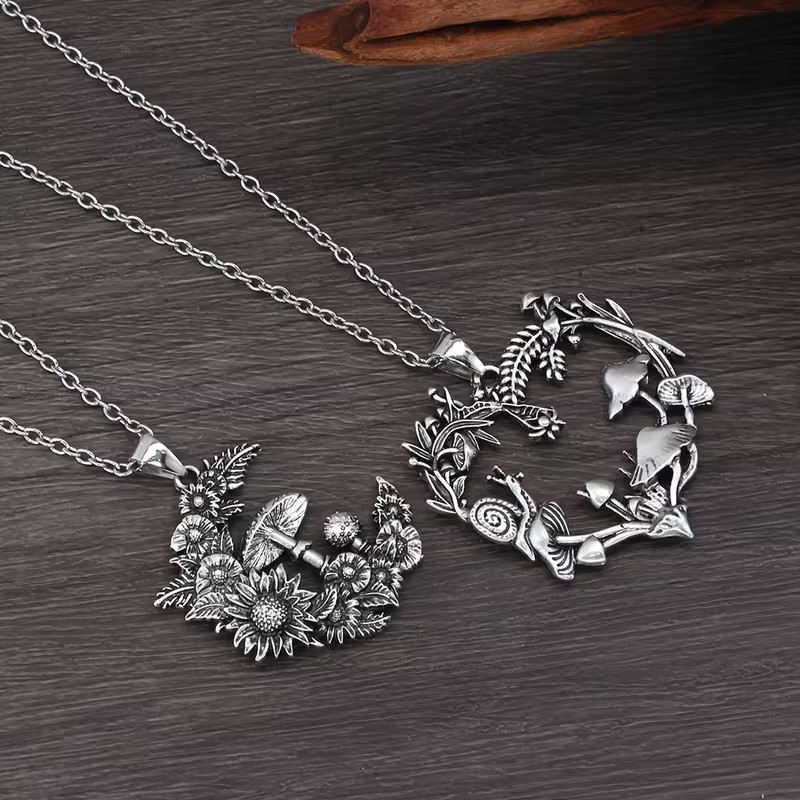 2pcs of Trendy Vintage Mushroom Pendant Necklace