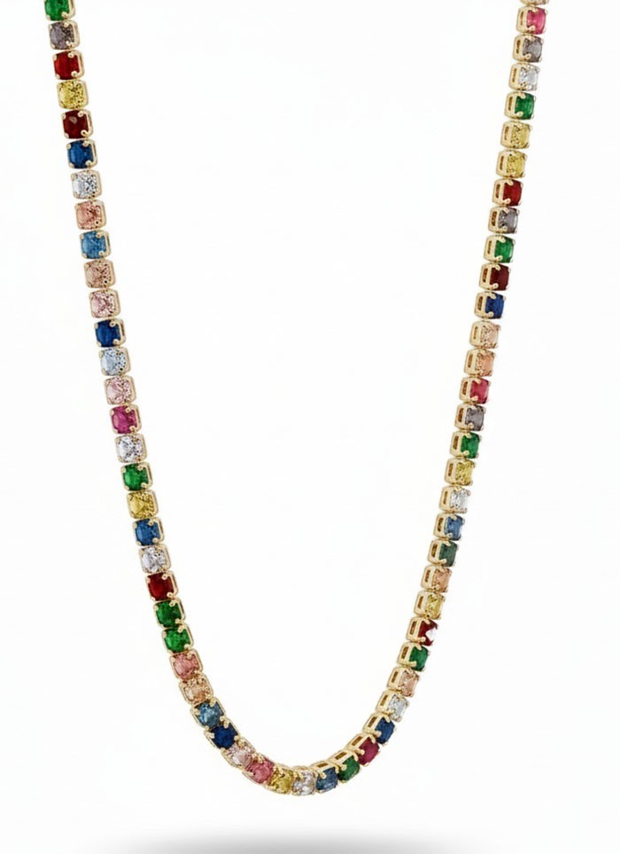 LAB CREATED MULTISTONES NECKLACE 14K YELLOW GOLD PLATED – New With Tag