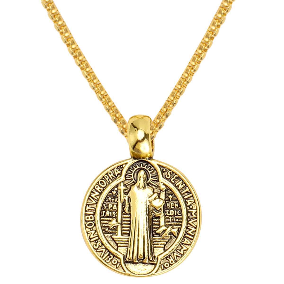 Saint St Benedict Medal Necklace Pendant Stainless Steel Crucifix Cross Exorcism