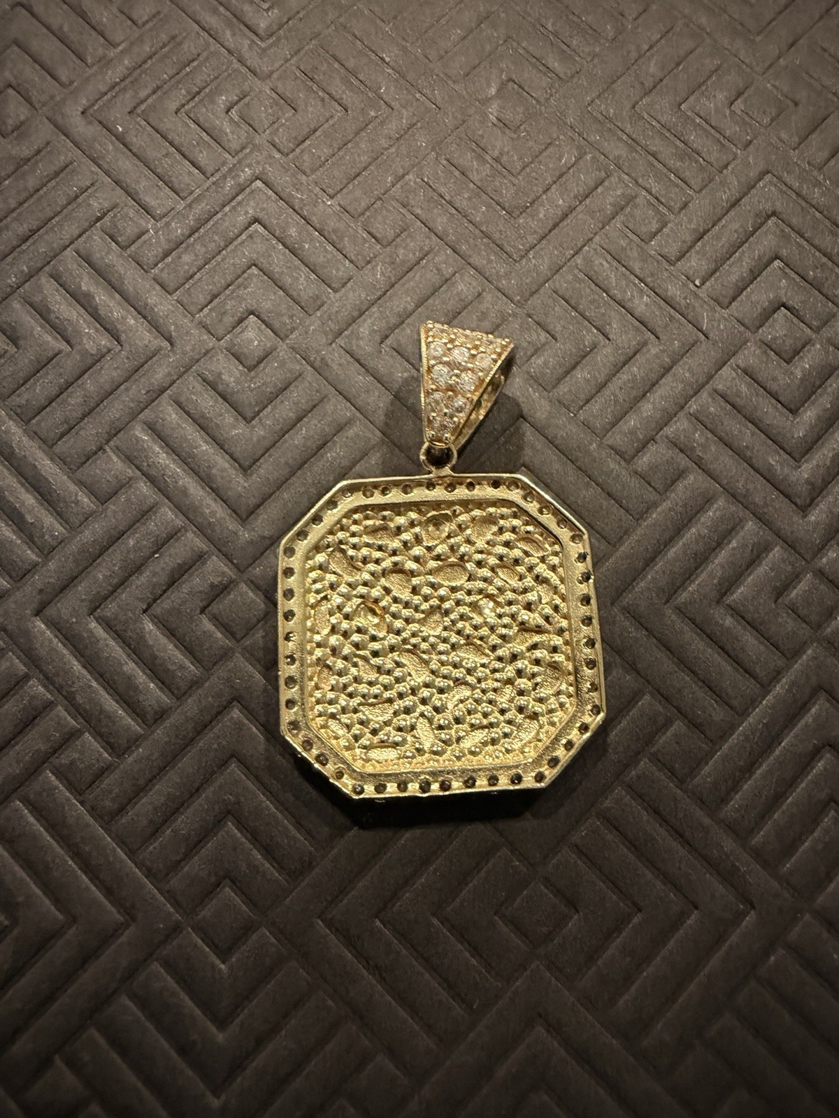 10K Yellow Gold Nugget Pendant Octagon Pave Accent Stones 3.00g Real Gold