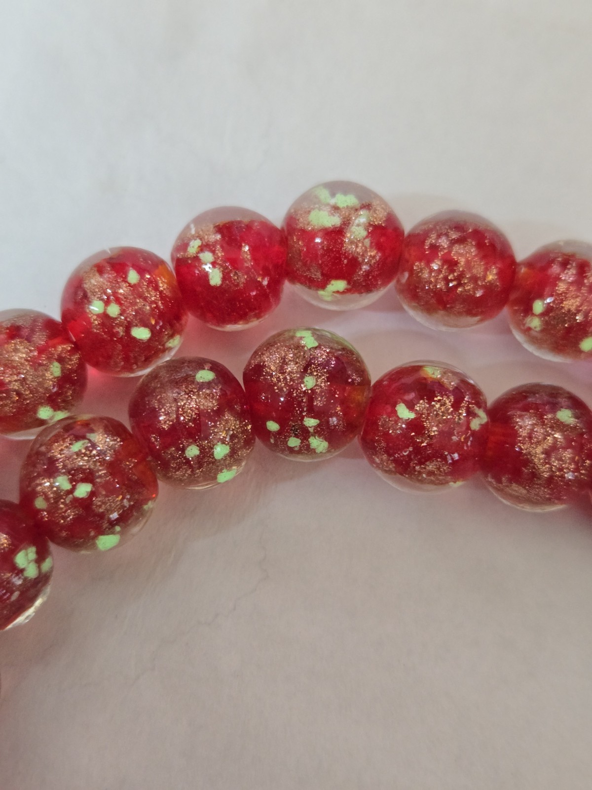 Murano Style Red Glass Glow-in-the-Dark Bead Necklace 20-22 Inches in Silvertone