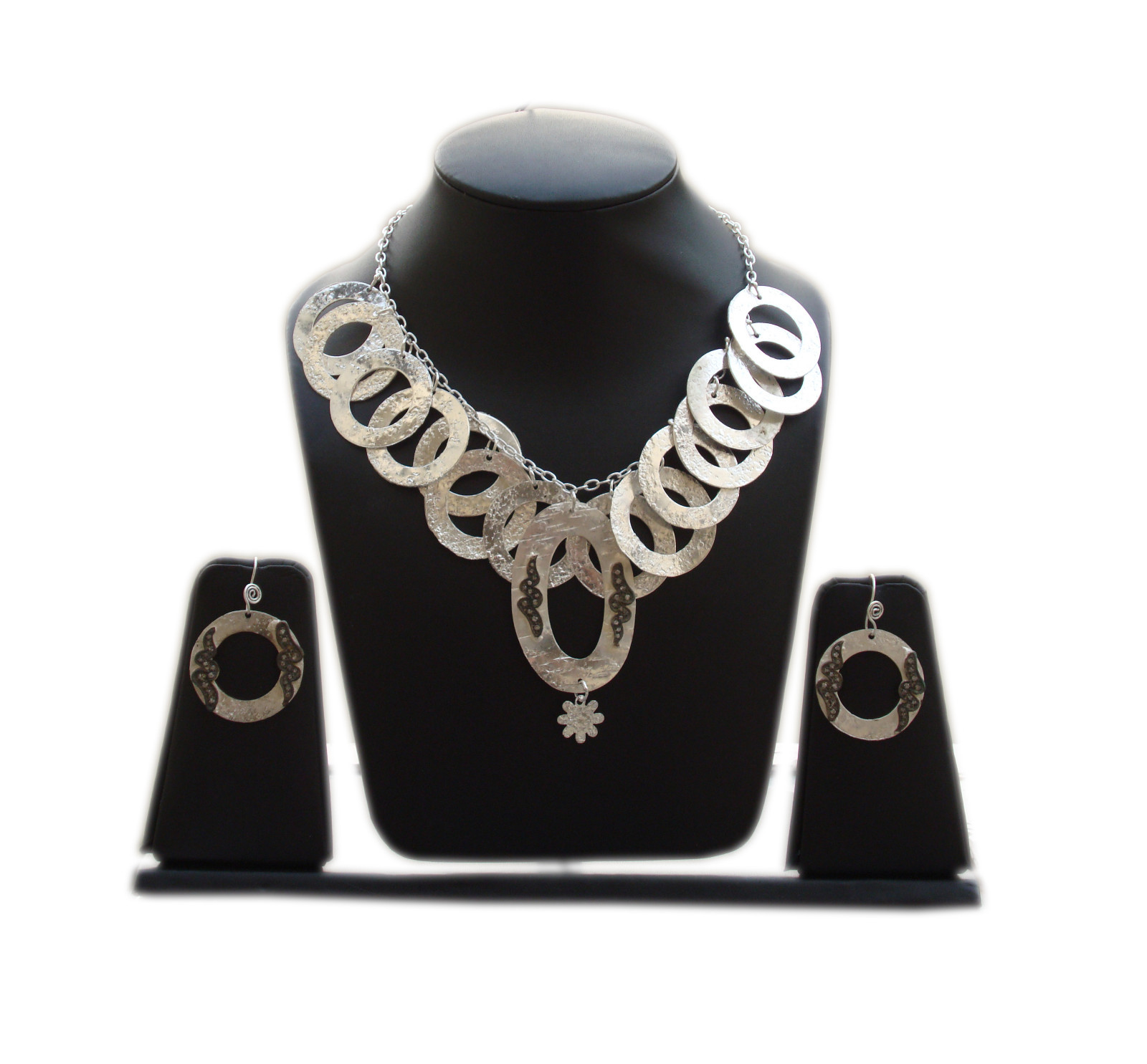 Silver Necklace Set For Women Classic Hammer Finish Silver Plated Neckalace