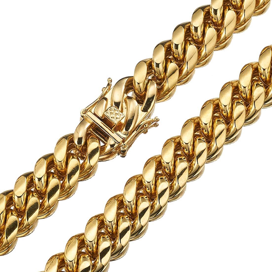 6-18mm Men’s 18K Gold Plated Stainless Steel Cuban Link Chain Necklace 7-40inch