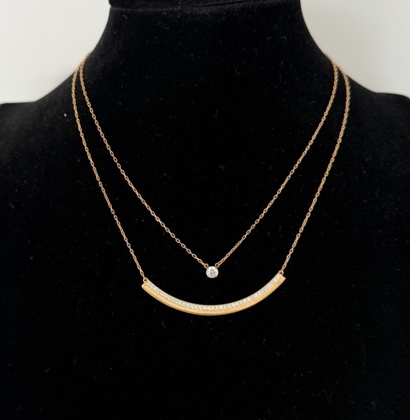 Swarovski FRESH Double Chain Layered Necklace Rose Gold Crystal Authentic Dainty