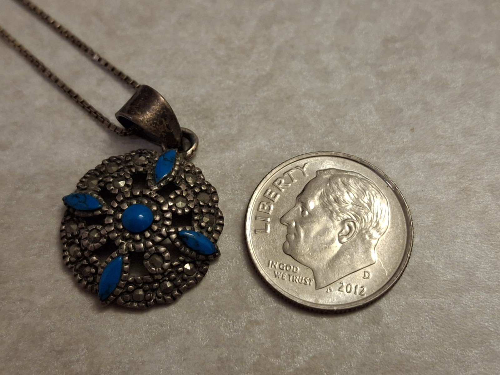 Vintage JC 925 Italy Silver Necklace & Earrings Set With Blue Stones Marked