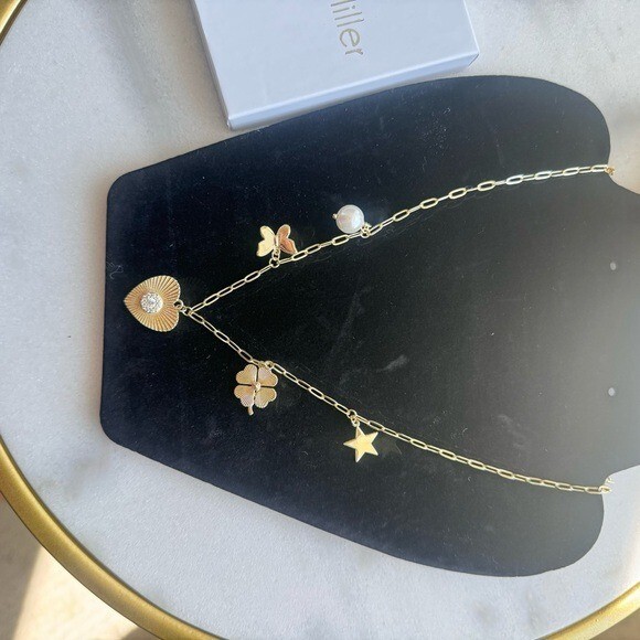 Jennifer Miller 14k Gold Plated & CZ Heart Charm Necklace