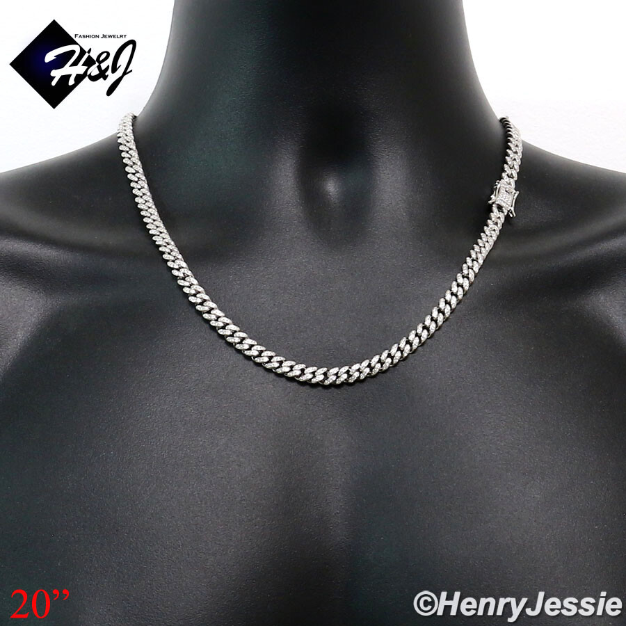 18″-30″MEN SOLID 925 STERLING SILVER 6MM ICY CZ MIAMI CUBAN CURB NECKLACE*SN19