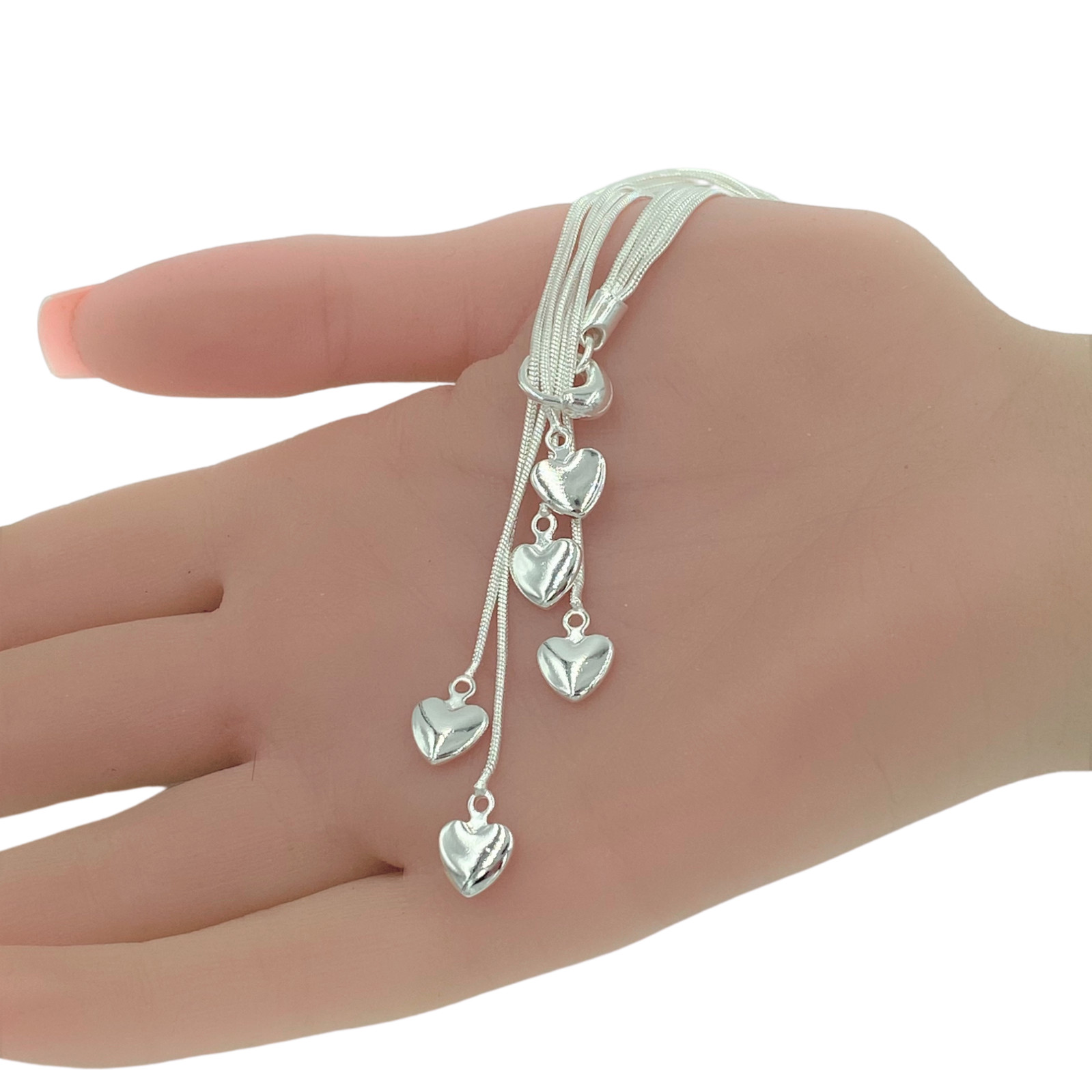 Multi Strand Necklace With Hearts Sterling Silver NEW LOWEST PRICE