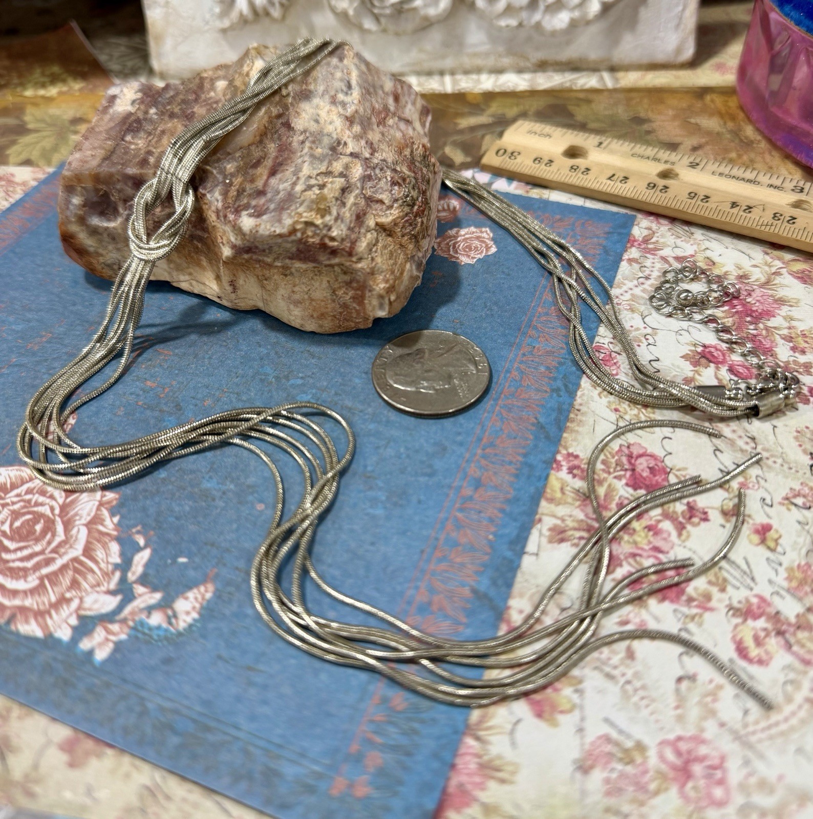 Silver-Tone Multiple Strand Y Style Knot Necklace, Layering Necklace