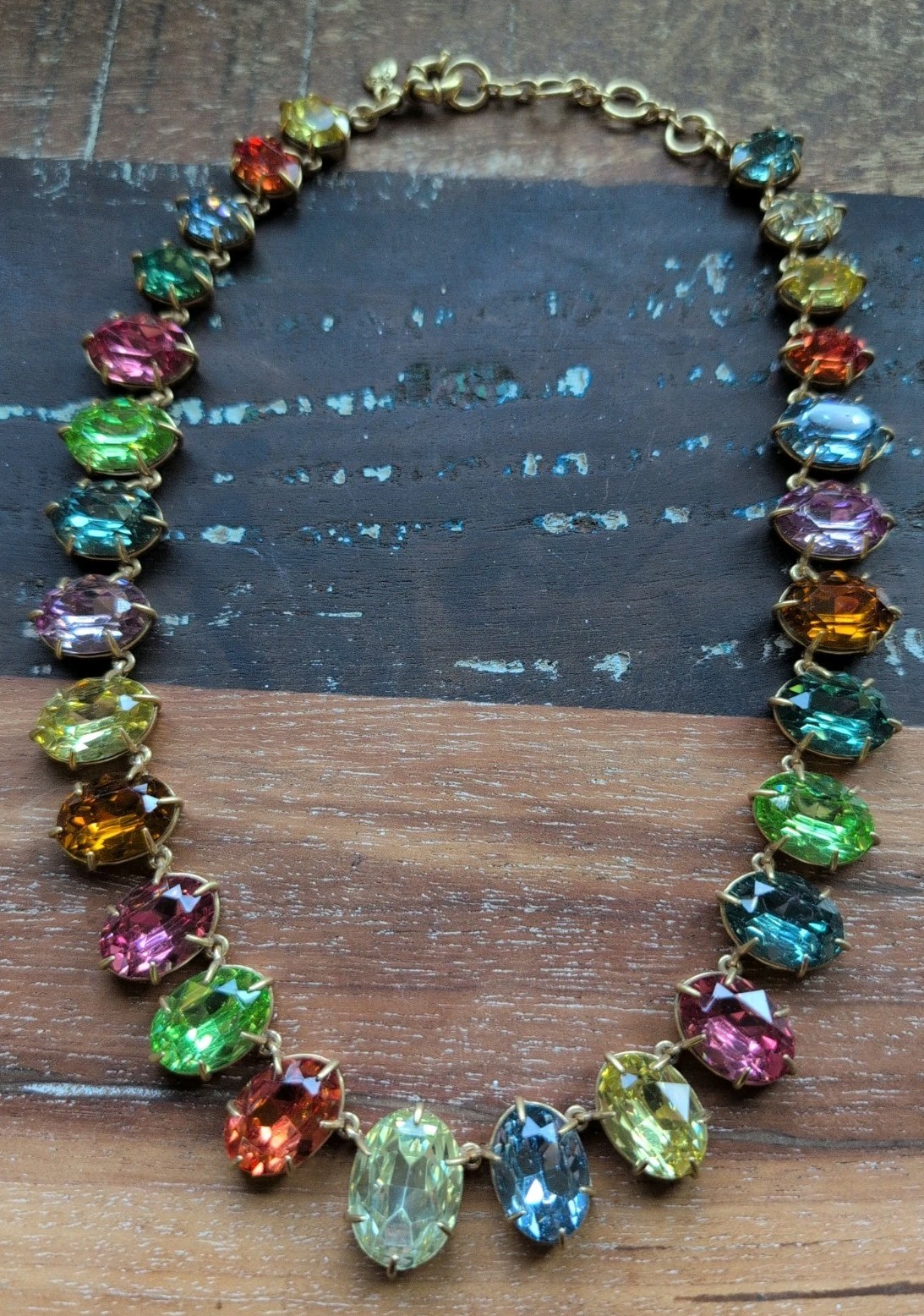 J CREW PASTEL RAINBOW OVAL CRYSTALS NECKLACE