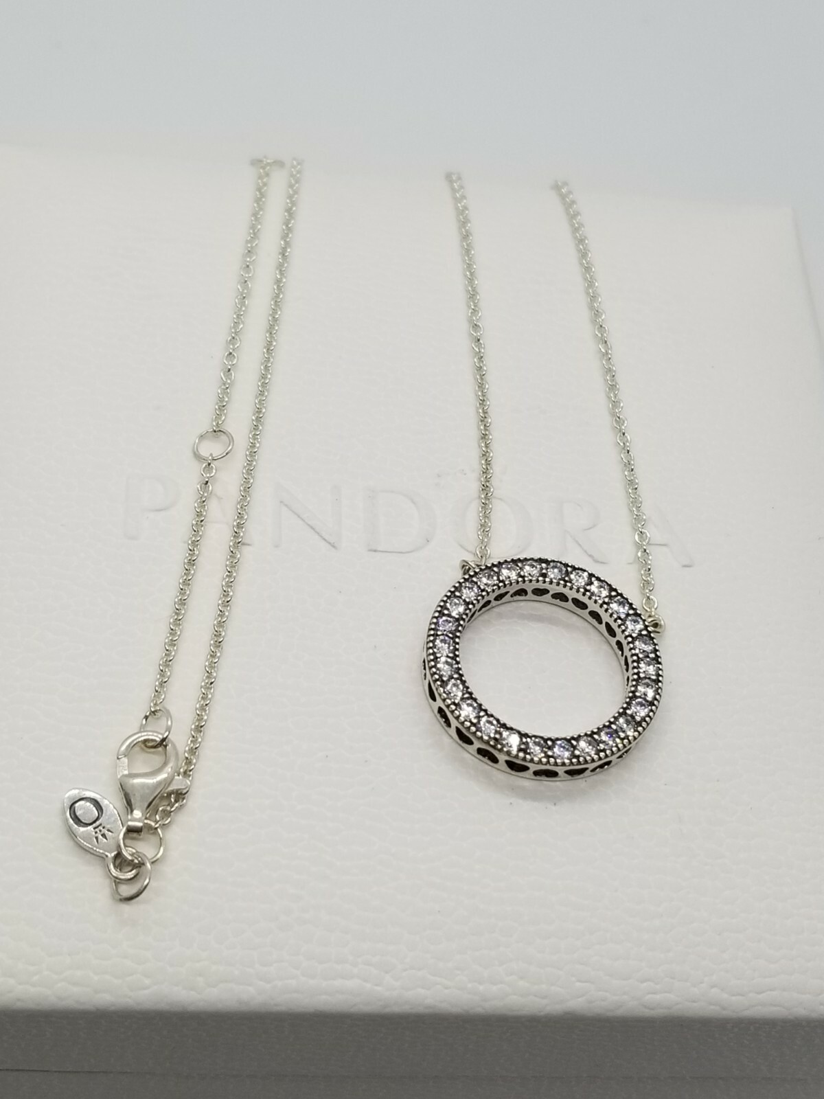 New Authentic SIlver Hearts of Pandora Pendant Necklace 590514CZ -45cm/17 /POUCH