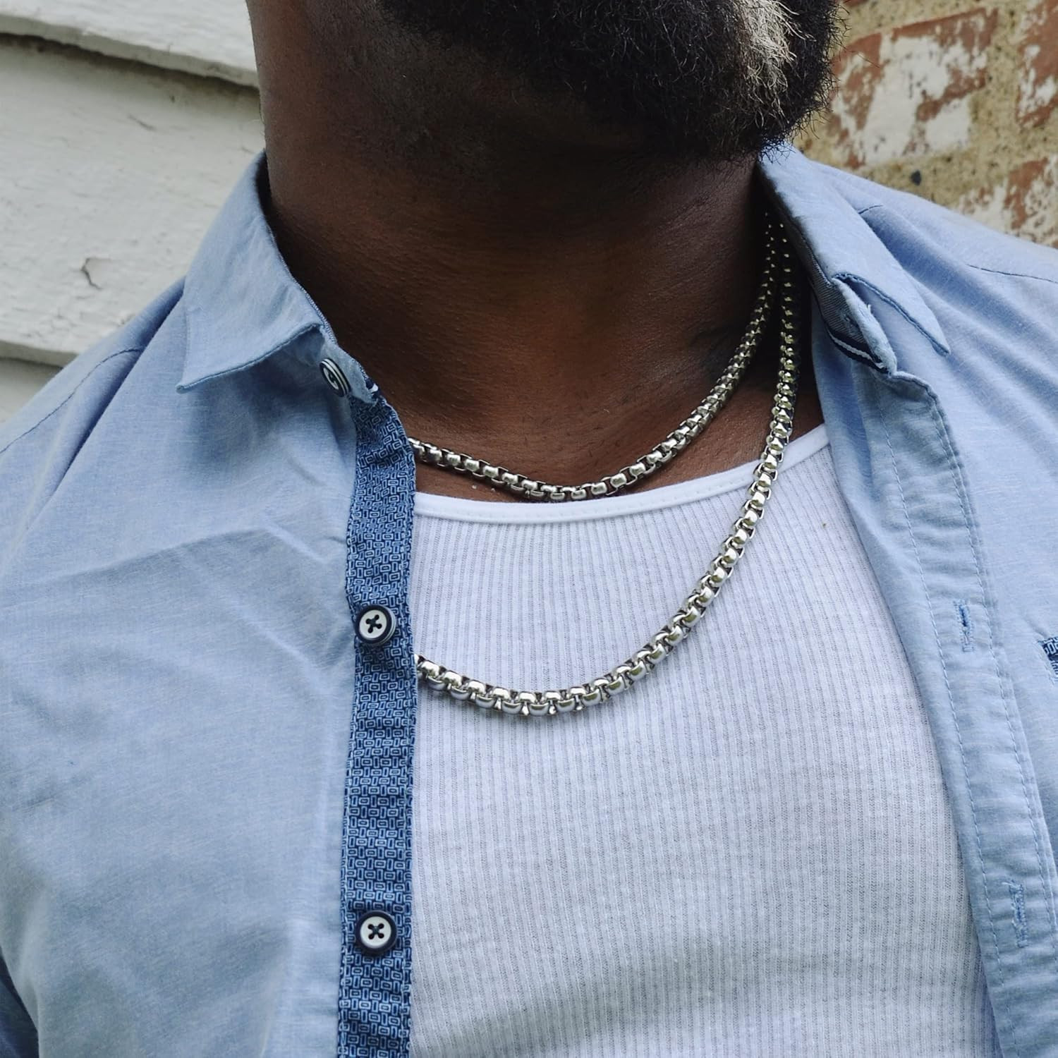 Square Rolo Chain Necklace Stainless Steel round Box Necklace for Men Women/2Mm-