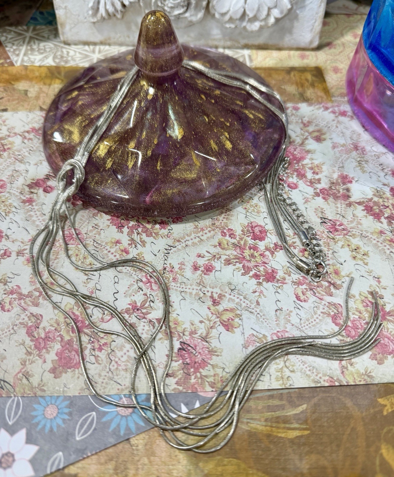 Silver-Tone Multiple Strand Y Style Knot Necklace, Layering Necklace