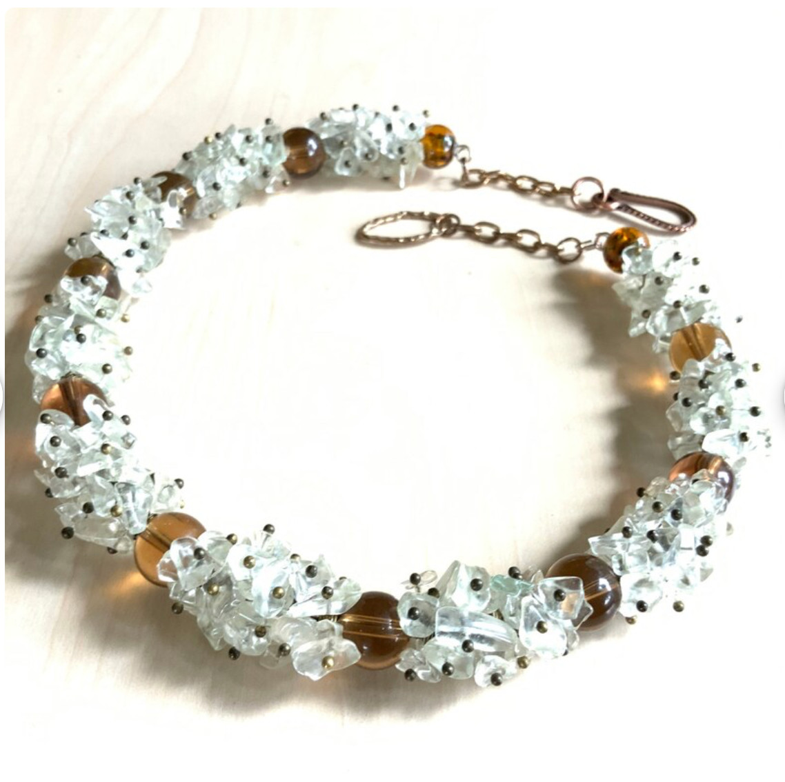 Cluster necklace quartz crystal choker natural stone beaded polka dot statement
