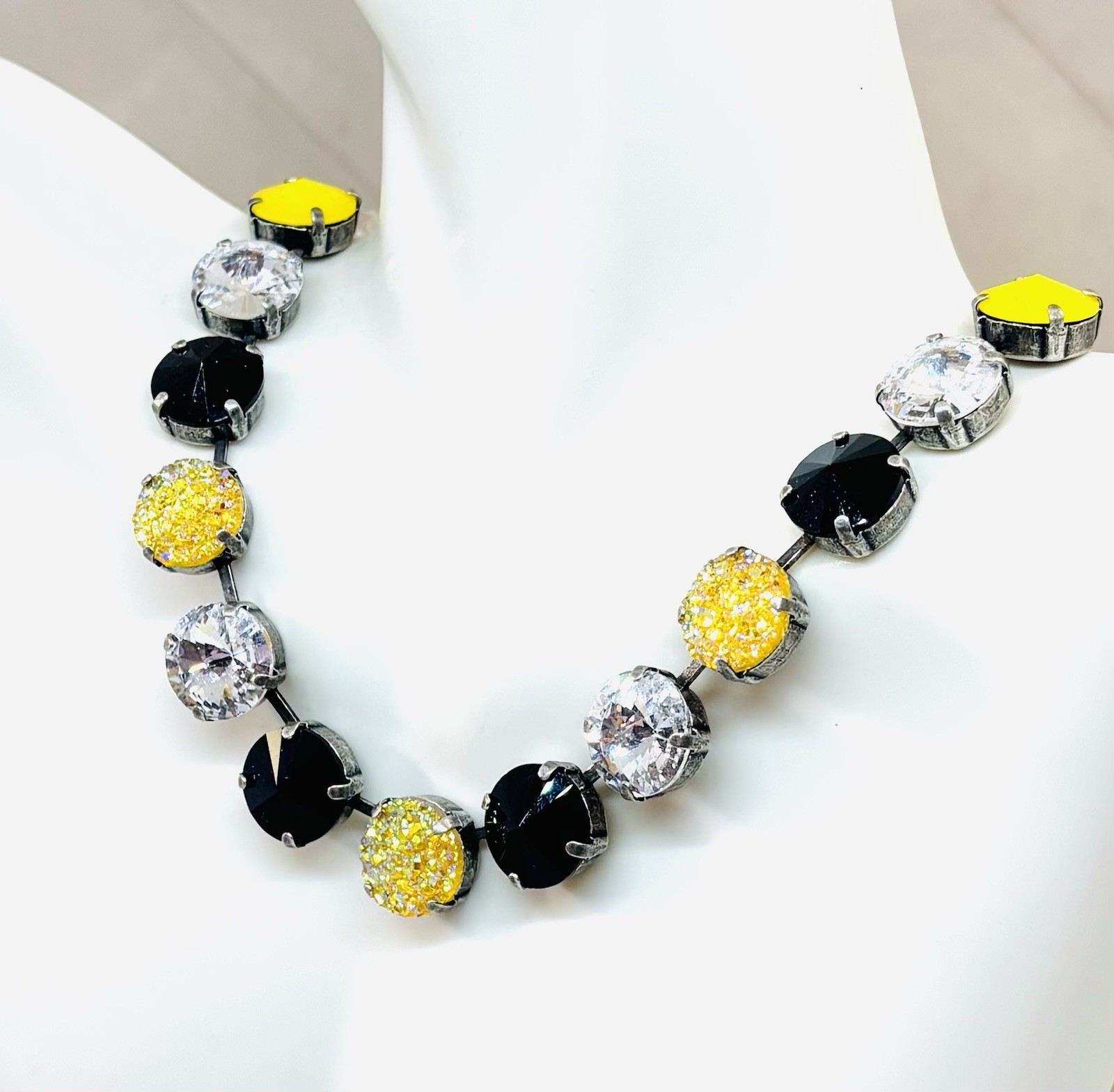 Antique Silver Plated Black And Gold Cup Chain Statement Necklace