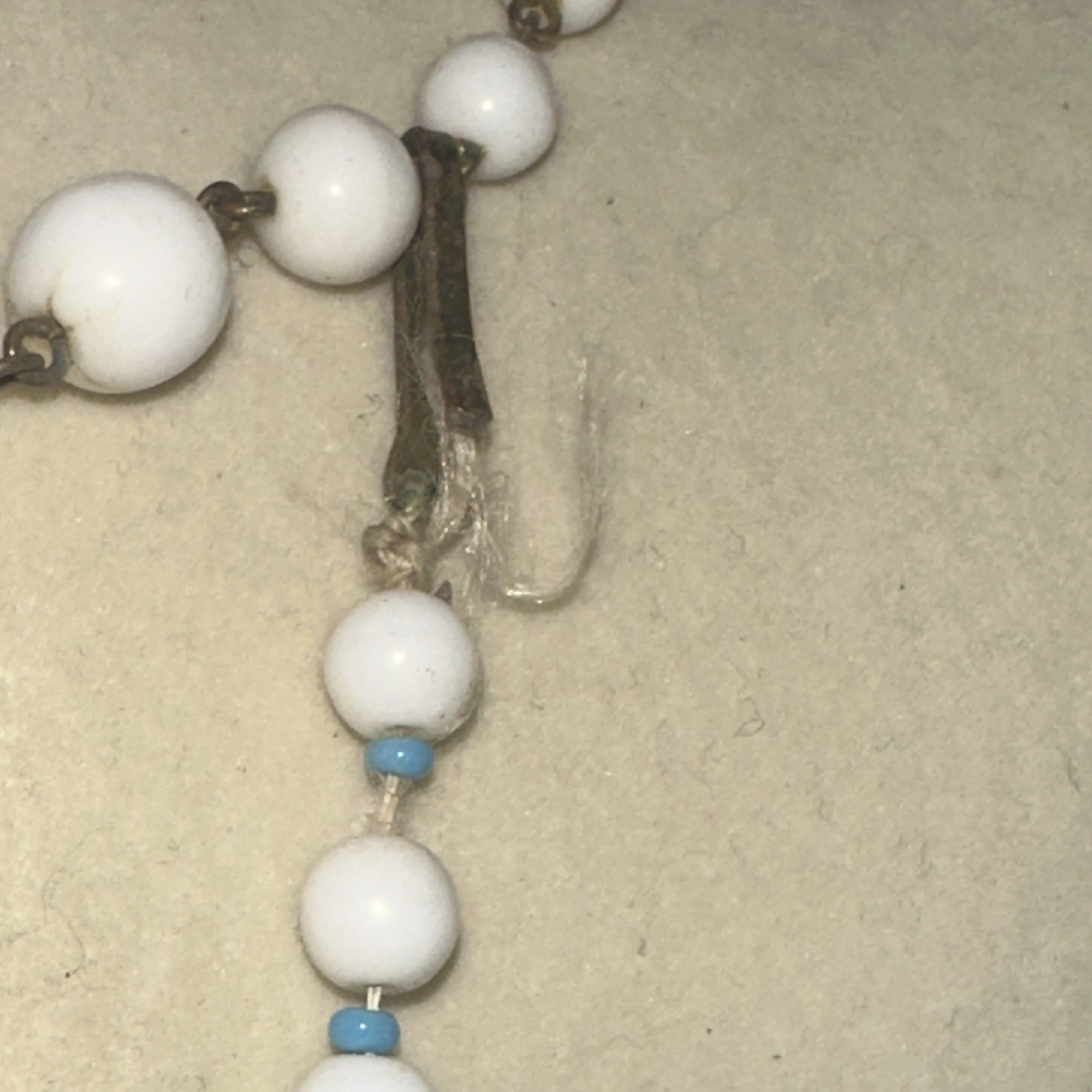 White Blue Plastic Beaded Statement Necklace, Ball/Bead Chain, Hook Clasp