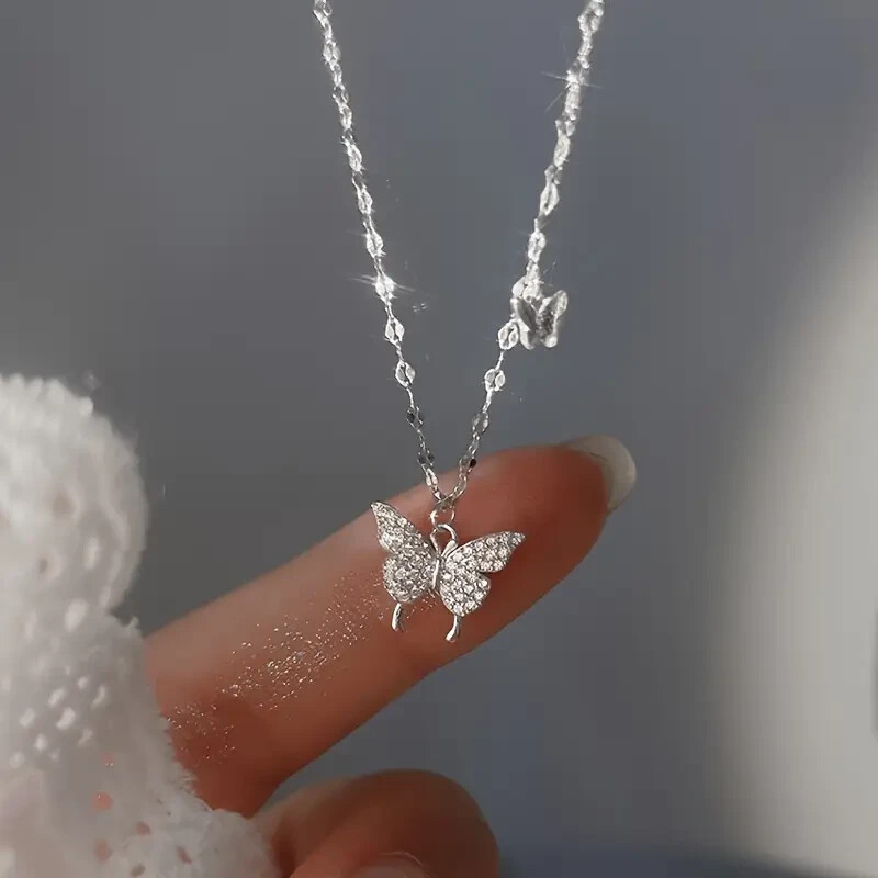 925 SILVER PLATED BUTTERFLY NECKLACE PENDANT ELEGANT JEWELARY PERFECT AS A GIFT