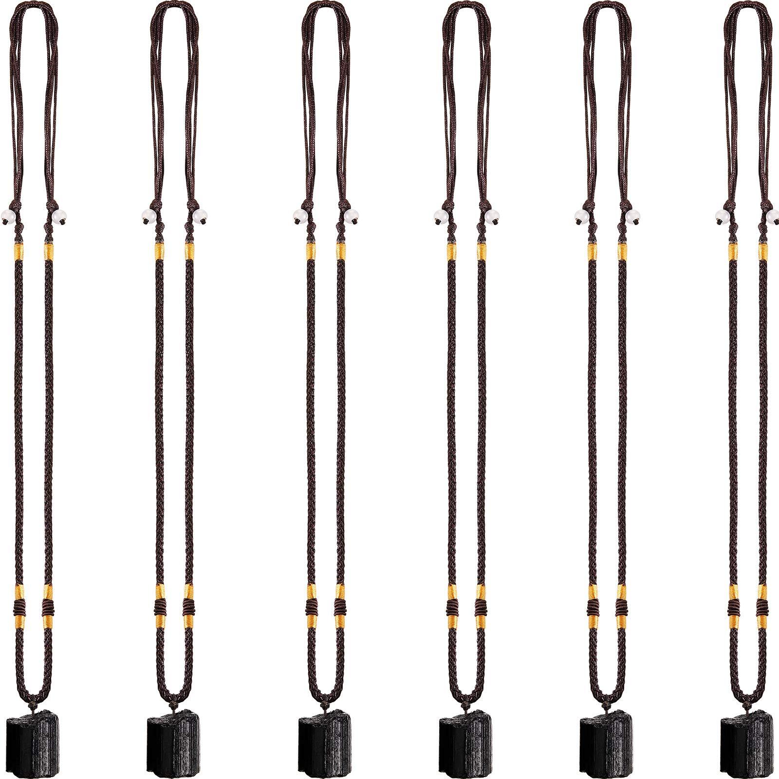 Hicarer 6 Pieces Natural Black Tourmaline Necklace Tourmaline Amulet Pendant