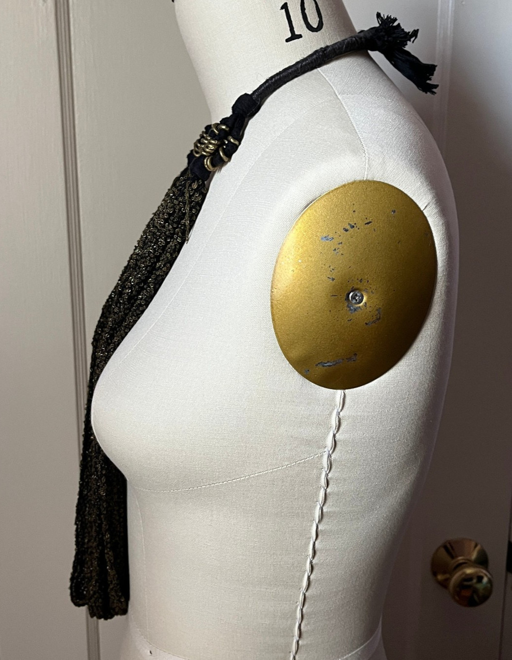 Rhiannon Griego Statement Woven Necklace Textile Art Navy Blue with Brass