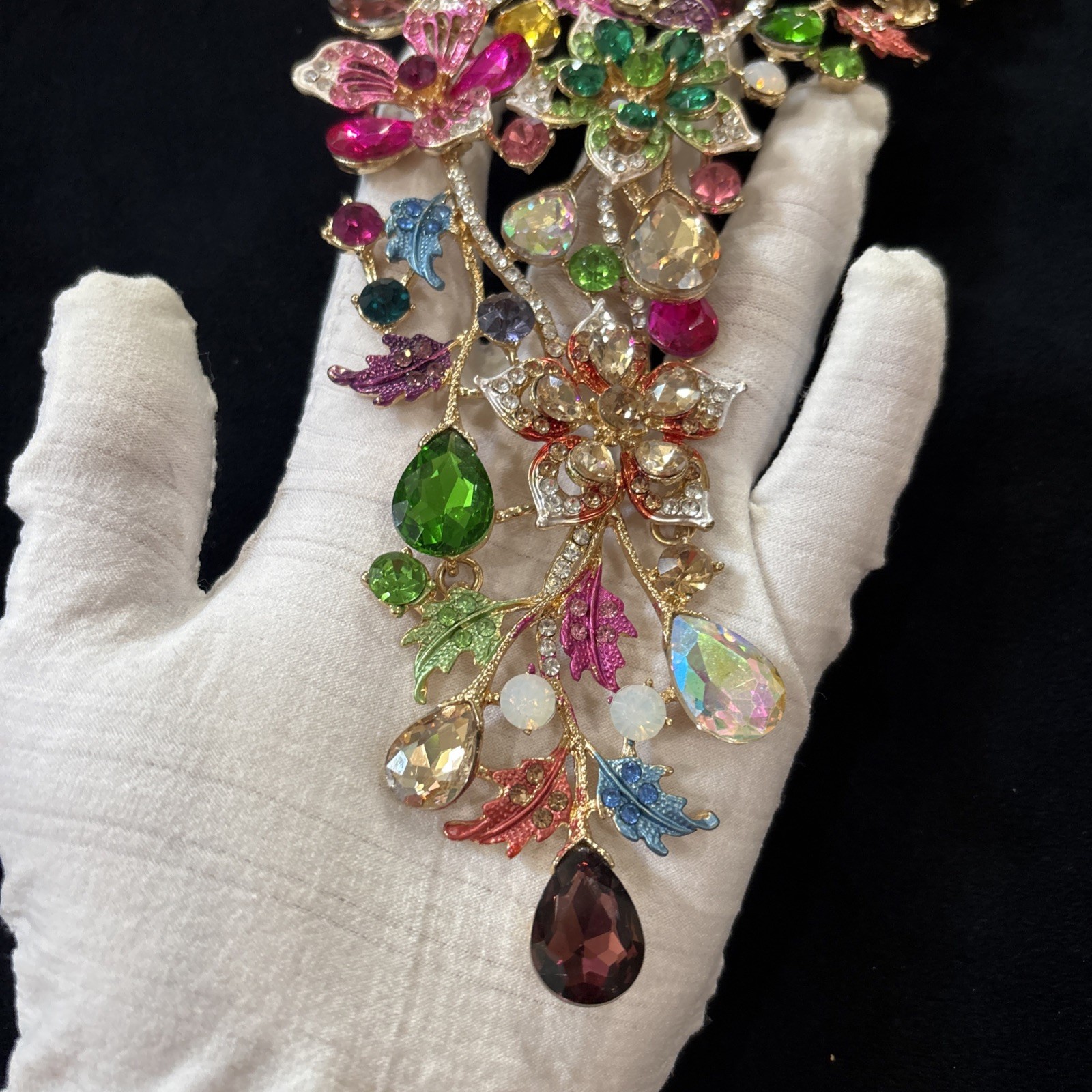 Christian Siriano Multicolor Floral Rhinestone Waterfall Bib Statement Necklace
