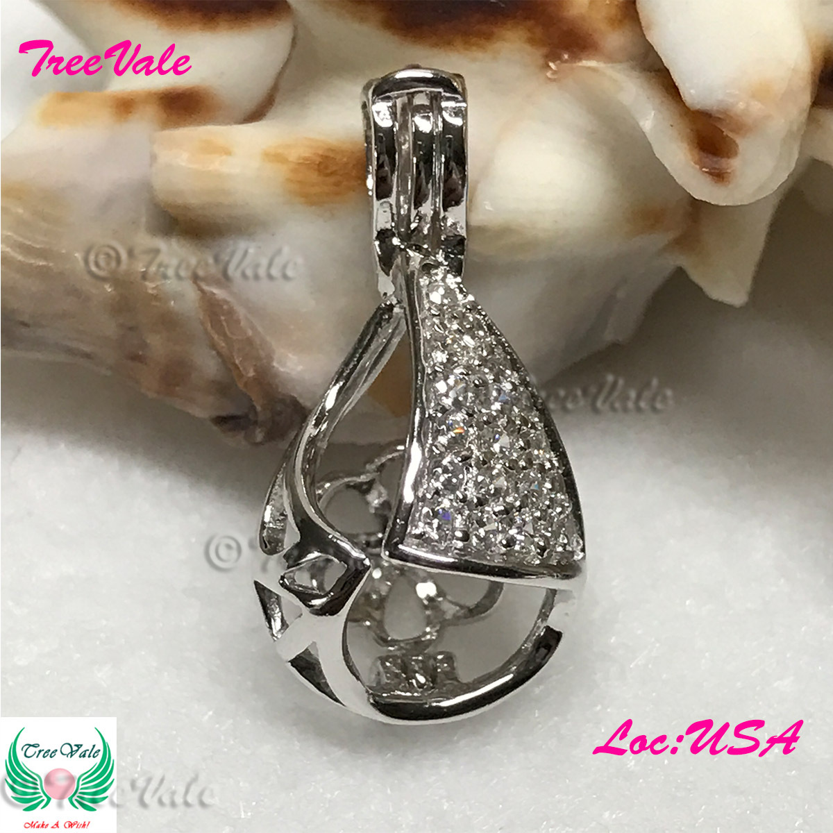 Forever Crystals Teardrop – 925 Sterling Silver – Pearl Cage Pendant- Hold 6-8mm
