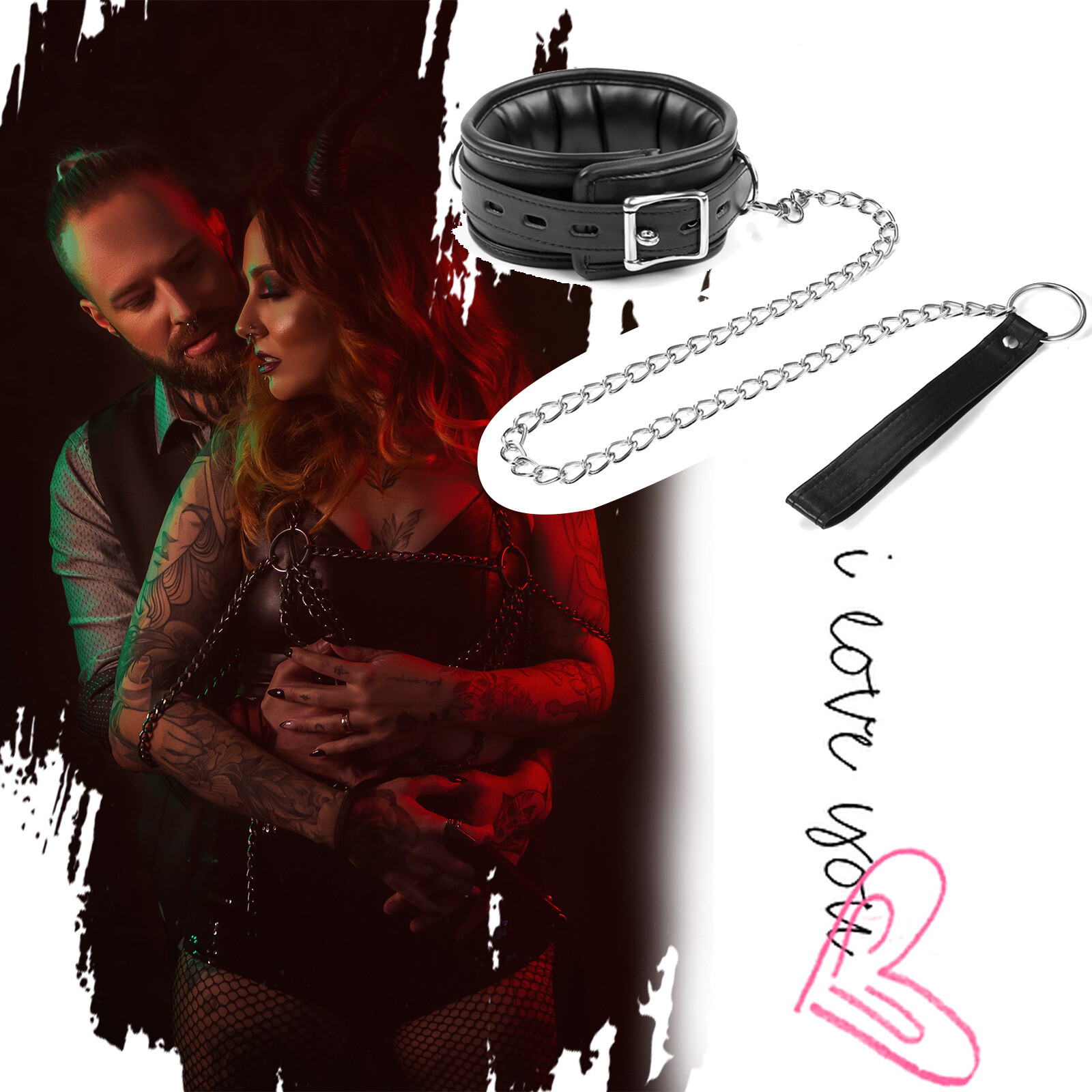 Gothic Leather Collars Choker with Chain Detachable Leash Rope Small Pet Collar