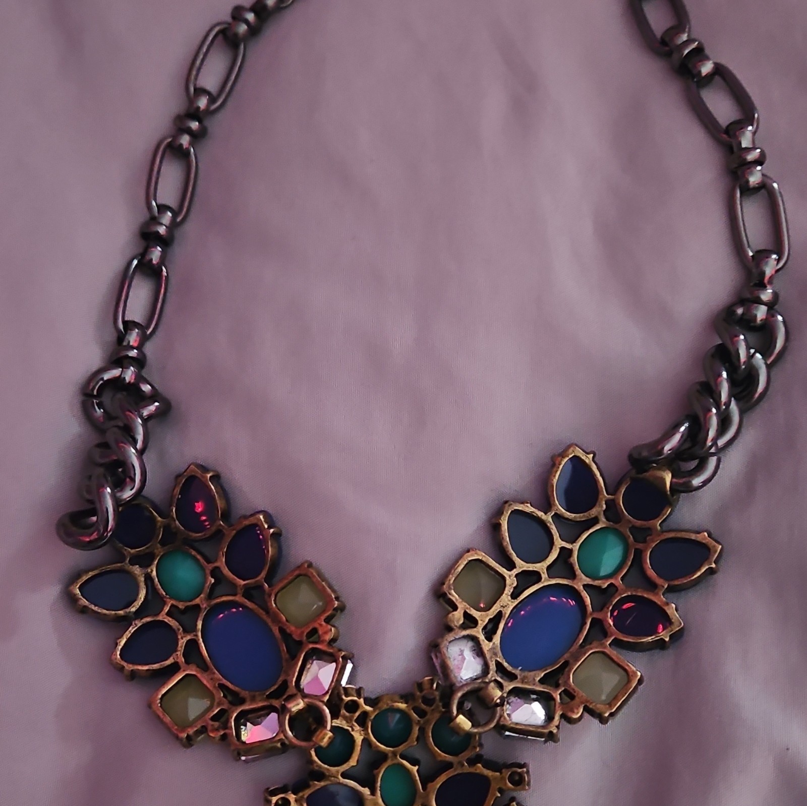 Stella & Dot Chunky Chained Necklace With Multicolored Gemstones