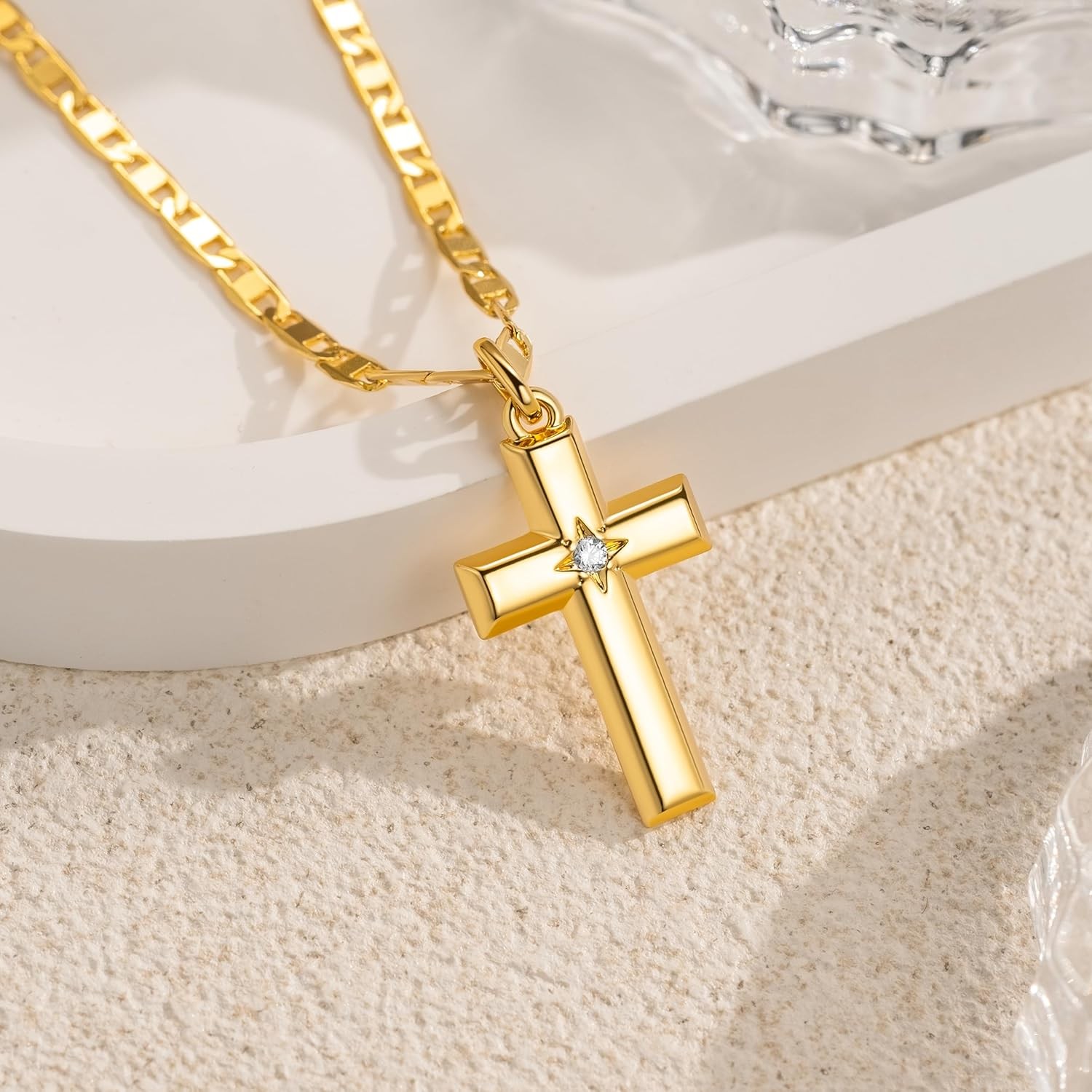 48cm 14k Gold Cross Necklace for Women Gold Necklace Cross Pendant Small Necklac