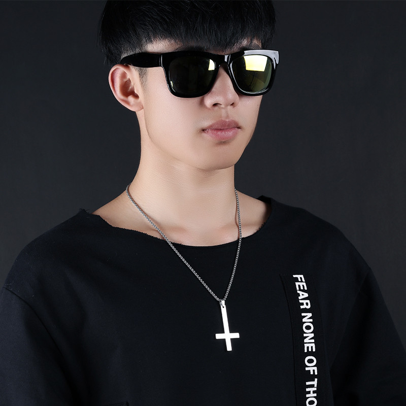 Inverted Cross Pendant Necklace Stainless Steel Male / Female Jewelry Necklace