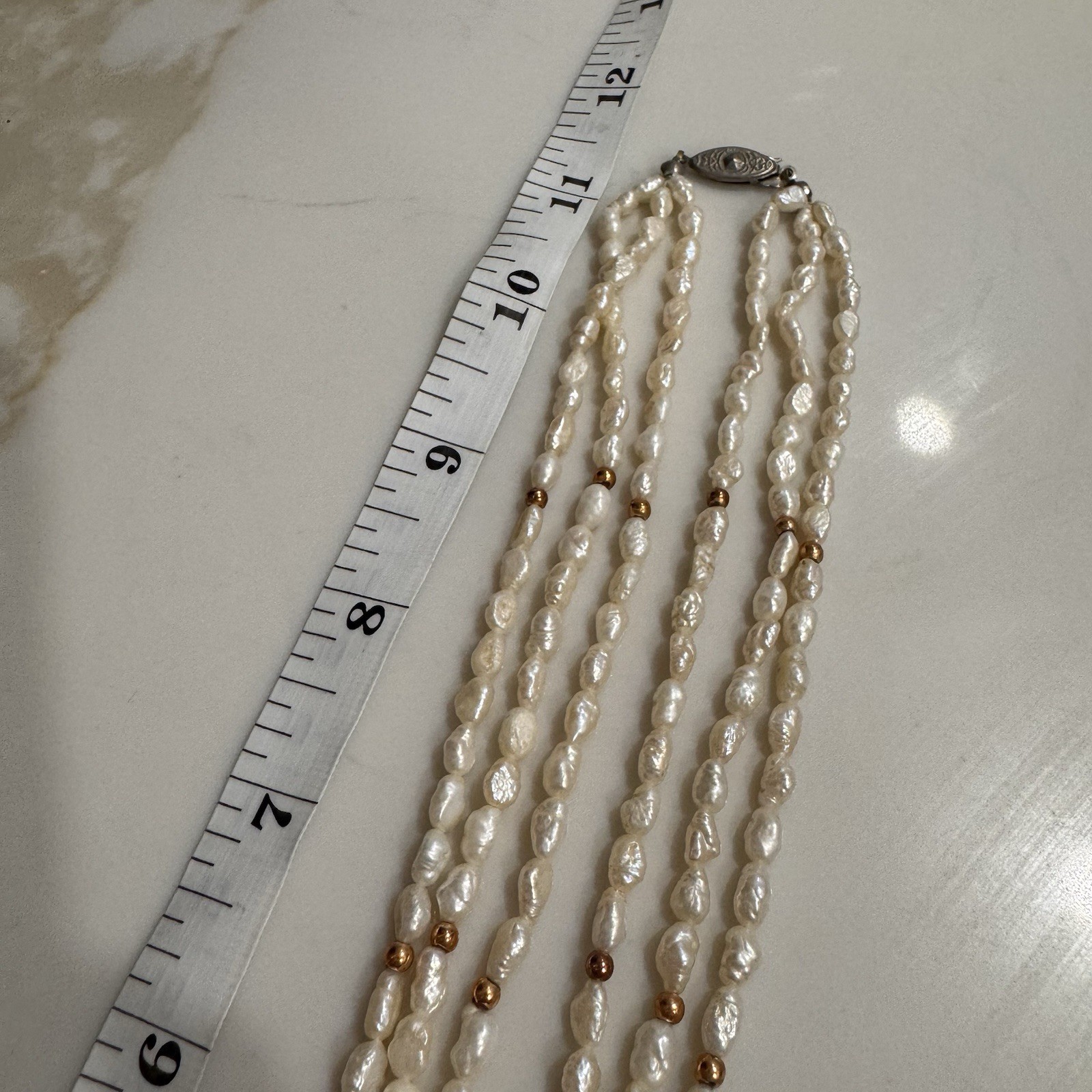 multi-strand baroque pearl beaded necklace black beads gold tone accents hook