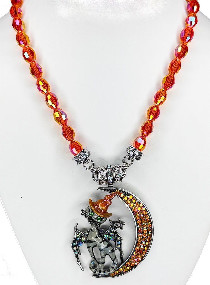 KIRKS FOLLY MIDNIGHT MAGIC CAT CRESCENT MOON MAGNETIC NECKLACE silvertone