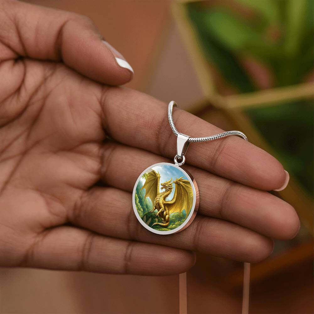 Dragon Gold Forest Engraved Necklace in Gold or Silver