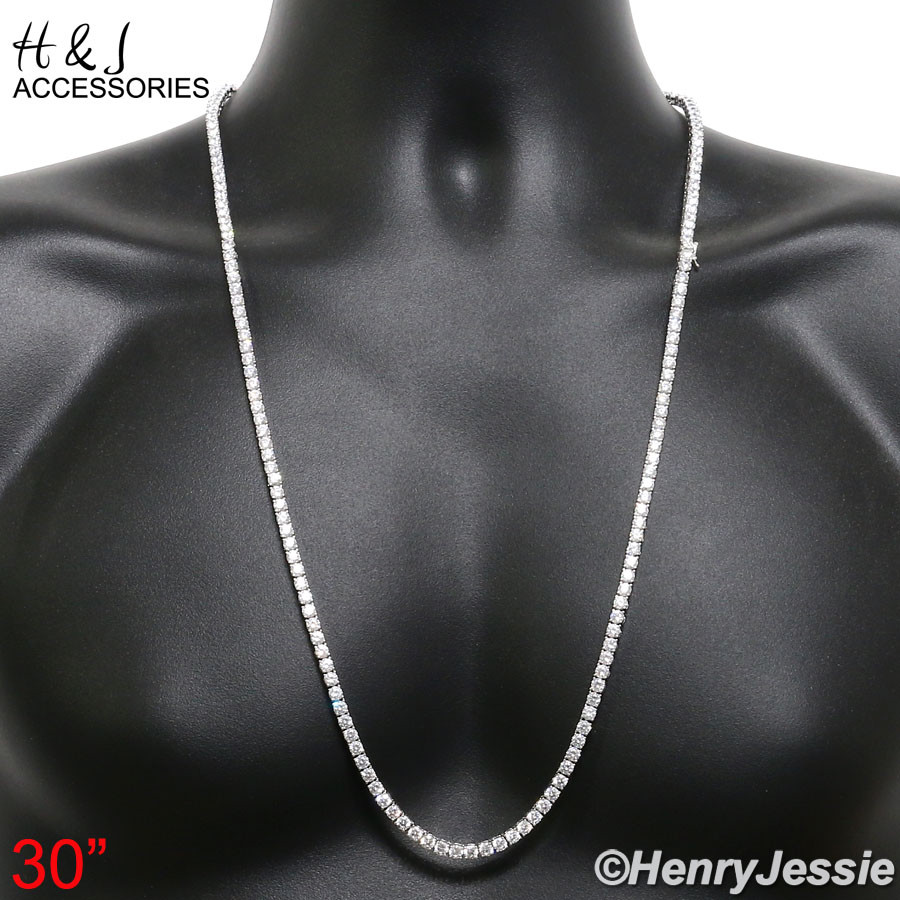 16″-30″MEN 14K WHITE GOLD PLATED 4MM BLING CZ 1 ROW TENNIS CHAIN NECKLACE*BN2