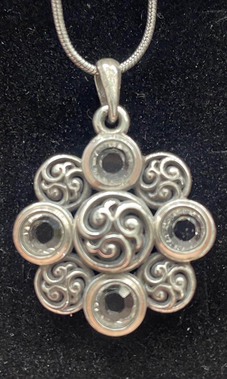 Brighton Silver Plated Crystal Beaded Pendant Necklace 15-17 Adjustable Chain