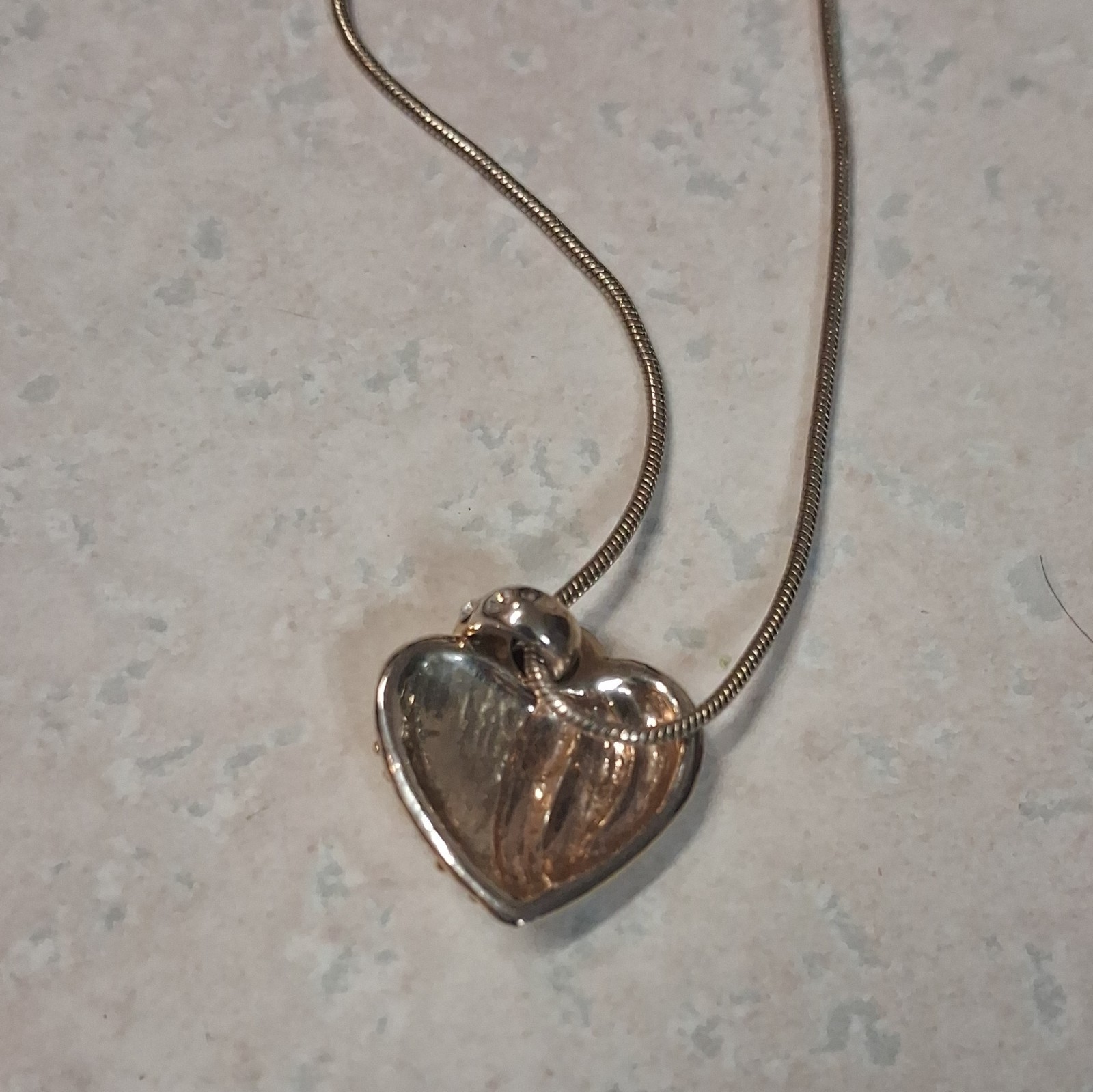 Silver Tone Heart Charm Pendant Necklace w/ Clear Pavé Crystal, Snake, Lobster