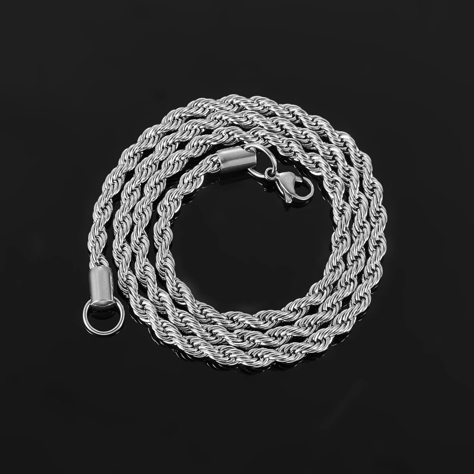 Men’s Stainless Steel Punk Twist Rope Chain Necklace for Women Silver Color Neck