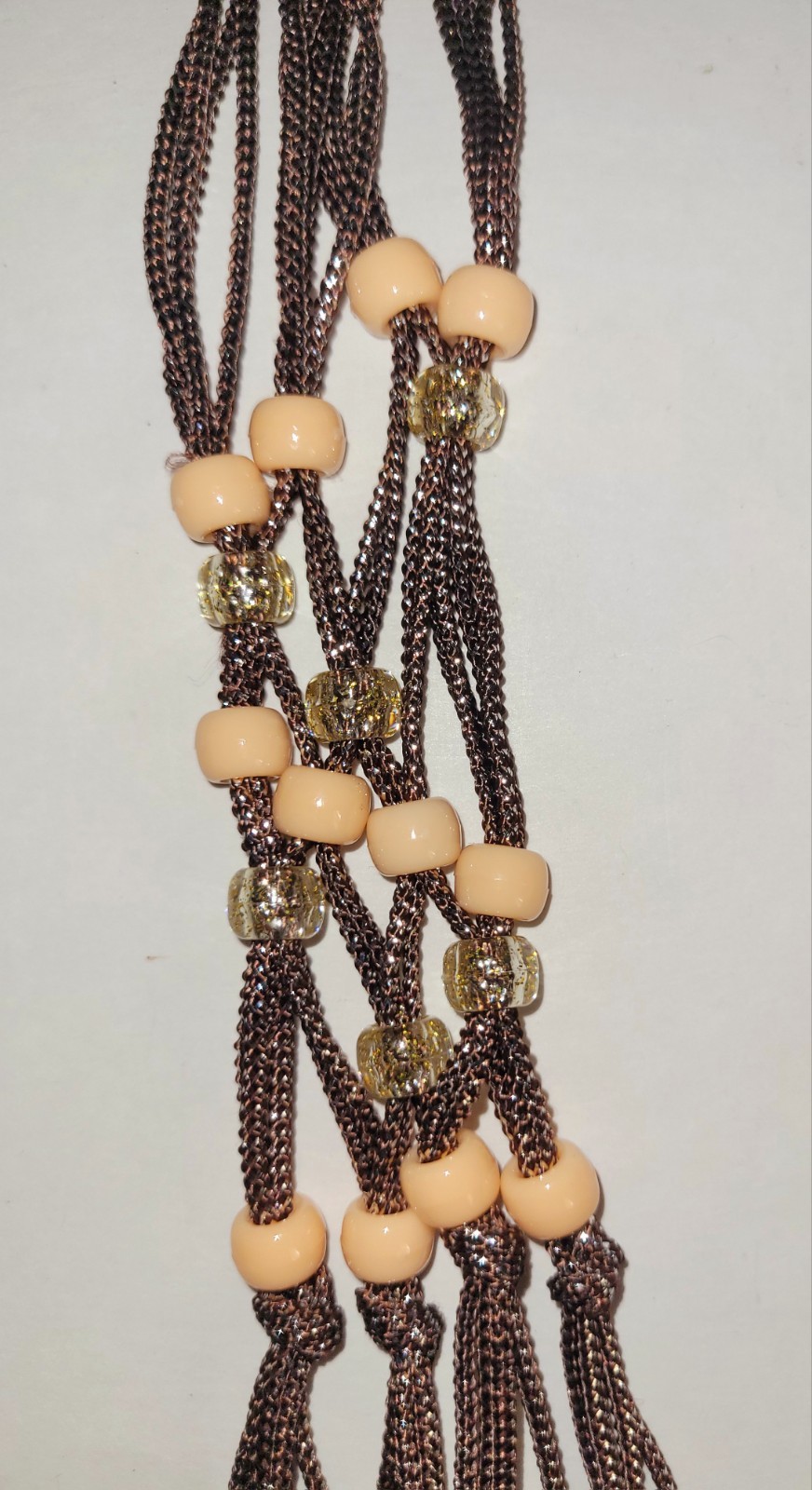 Vintage Western Bolo Tie Brown Silver Cord Silver Tone Concho Beaded Necklace