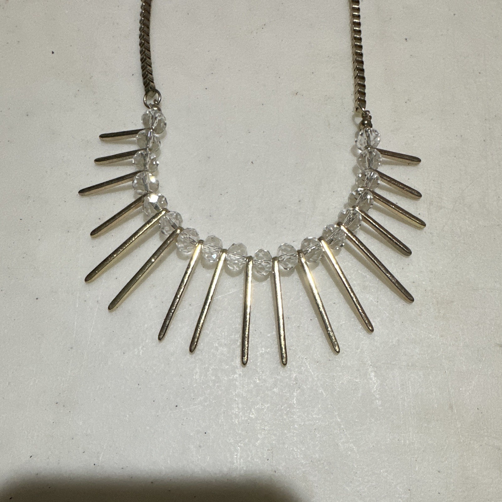 Silver Tone Clear Crystal Spike Fringe Pendant Necklace Cable Chain Lobster