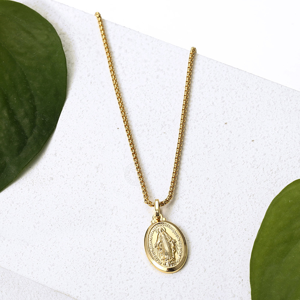 16″-24″ Gold Plated Oval Virgin Mary Charm Pendant Necklace Multi Chain Unisex