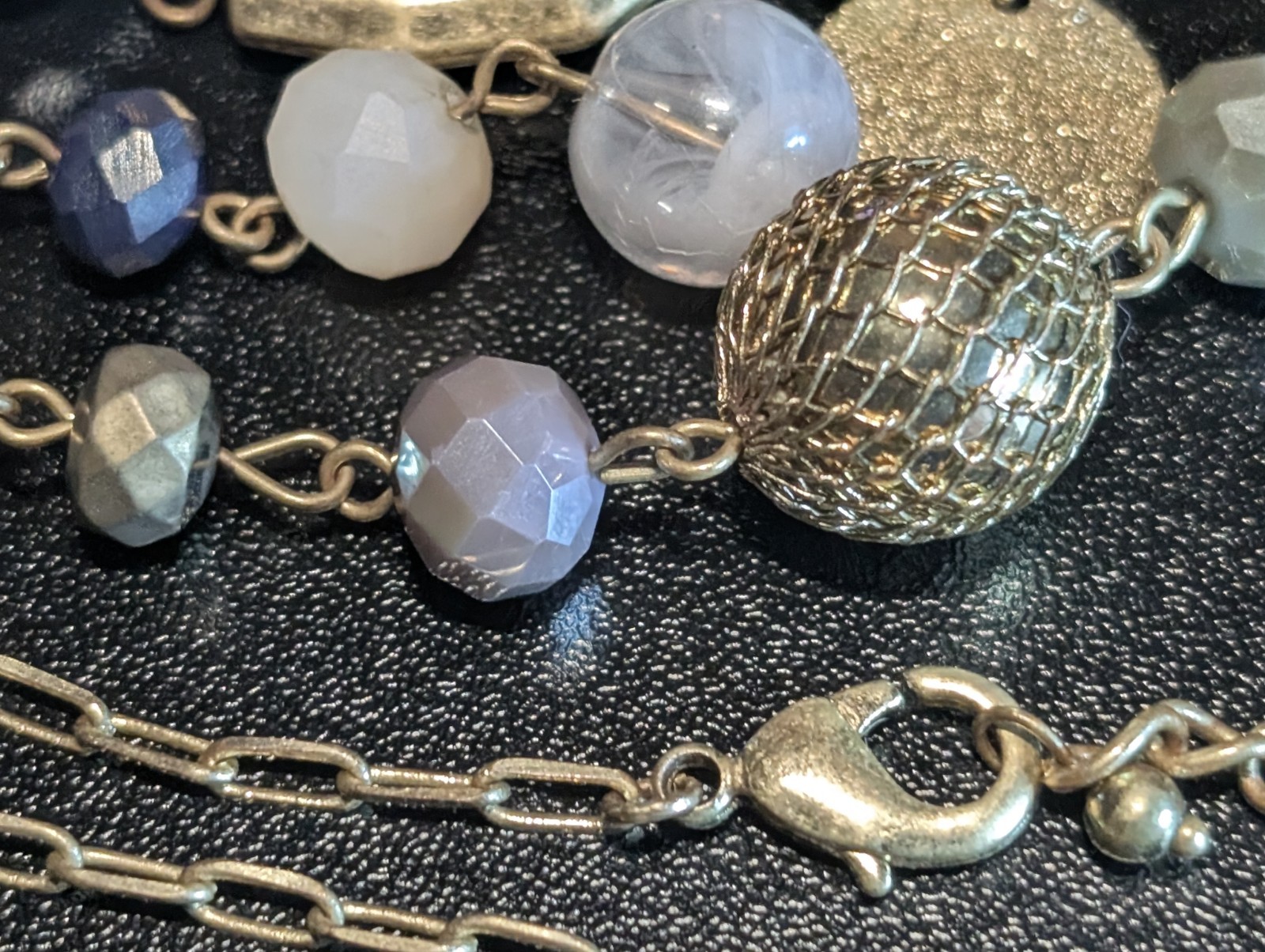 Long Boho Multi Strand Station Necklace Faceted Glass Resin Mesh Metal Beads…