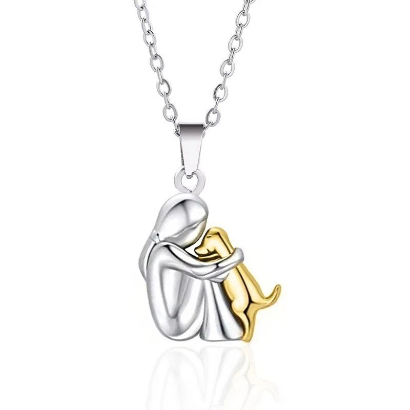 Hug Pendant Necklace Pet Dog Lover Family Fashion Girl Golden Silvery FRIENDSHIP