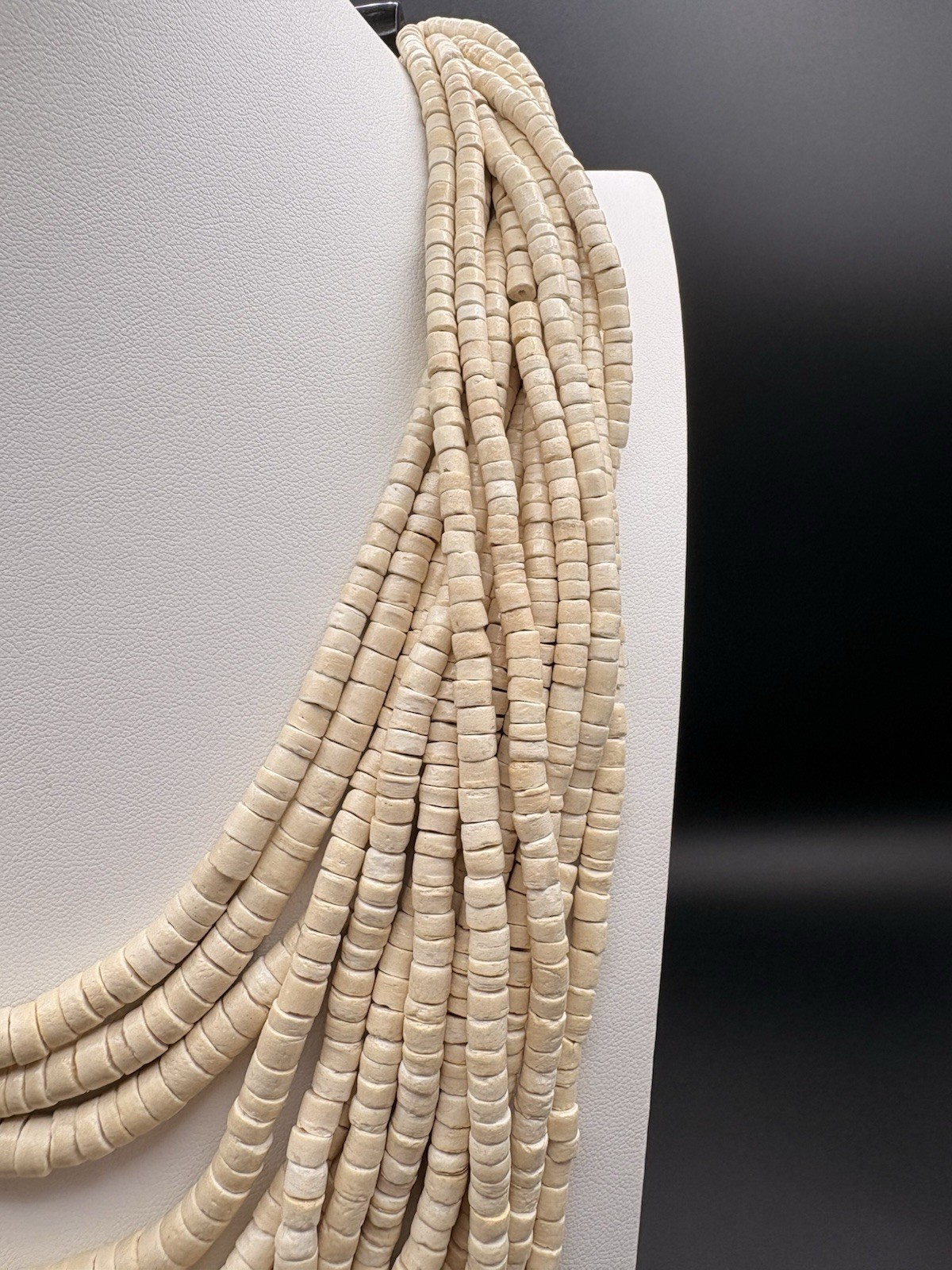 Natural Beauties 15-Strand Coconut Shell & Horn Beaded Necklace Ivory Hook