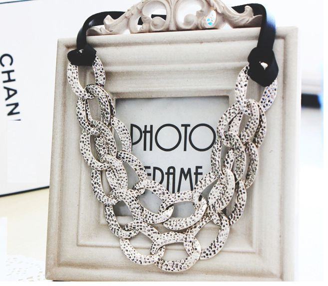 Fashion Punk Chain Pendant Silver Black Leather Chain Necklace