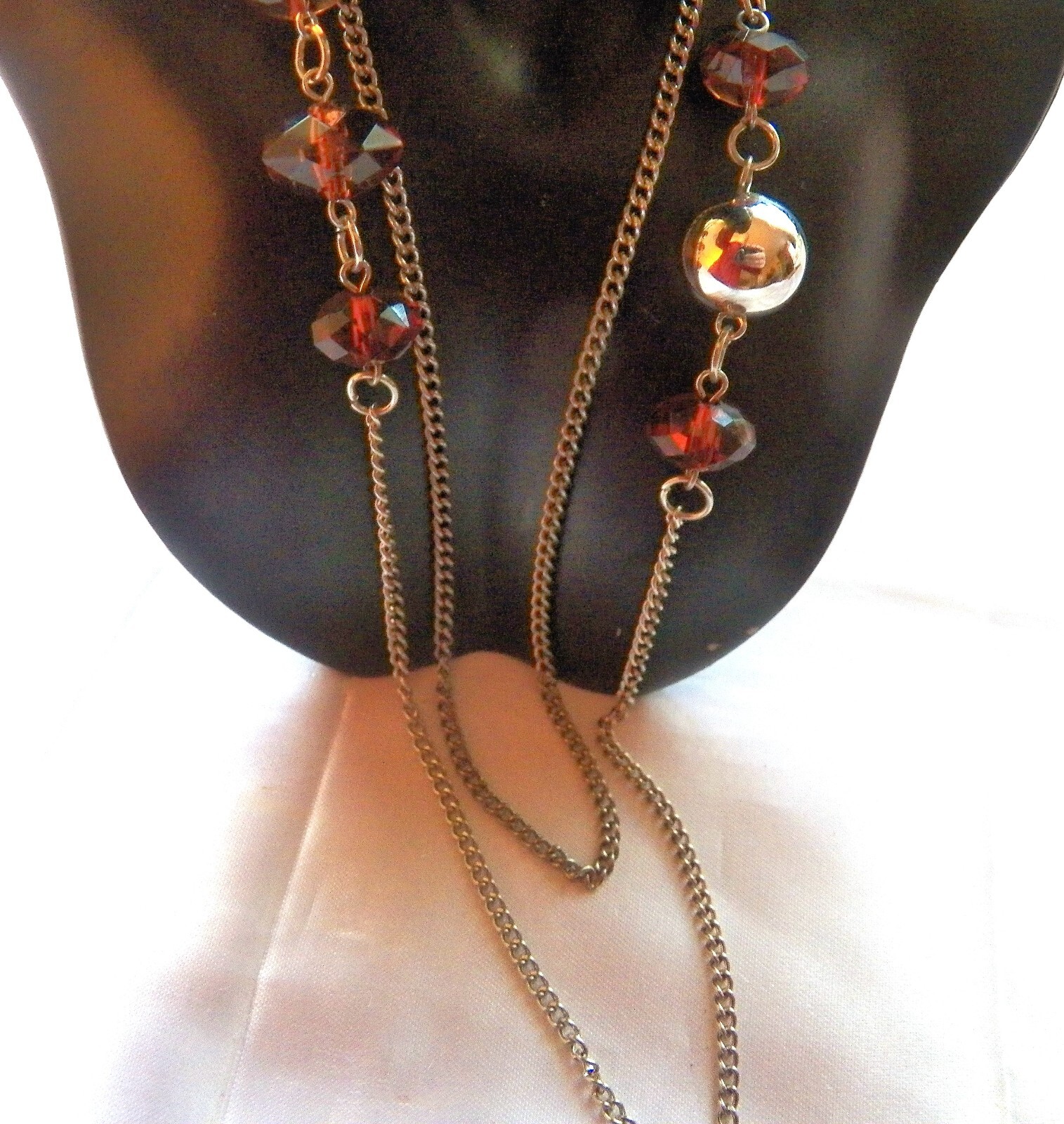 Silver Tone Wrapped Beads Double Strand Necklace 32+ in. Vintage Jewelry