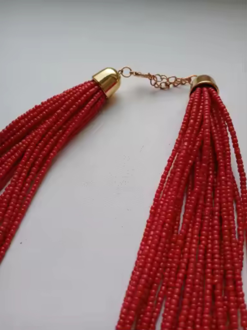 Multi Layer Red Beaded Bib Choker Necklace Chunky Boho Chic Statement Jewelry