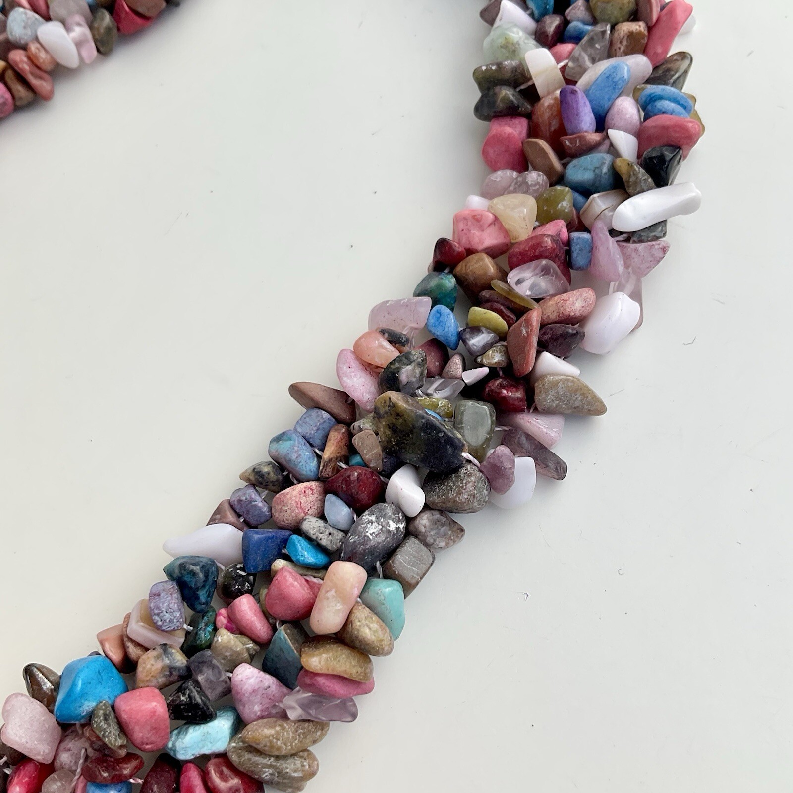 Handcrafted Multicolor Chipped Gemstone Collar Statement Necklace, 17 Inches