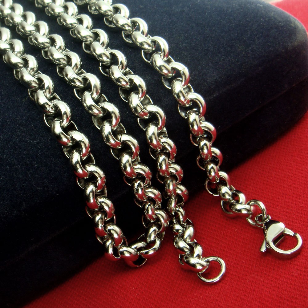 30inch Huge Stainless Steel 12mm Solid Handmade Rolo Chain Mens Necklace Silver