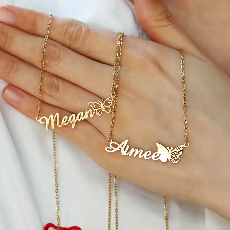Custom Name Butterfly Month Pendant Necklace Jewelry Charm Jewelry Choker Chain