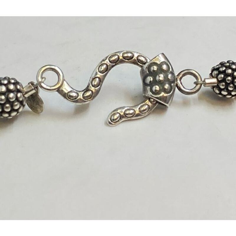 Sterling Aya Jordan Crystal Ball Textured Bead Hook Clasp Necklace 8mm 17″