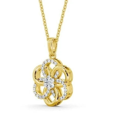 14K Yellow Gold Plated Pendant Necklace 2 Ct Round Cut Simulated Diamond